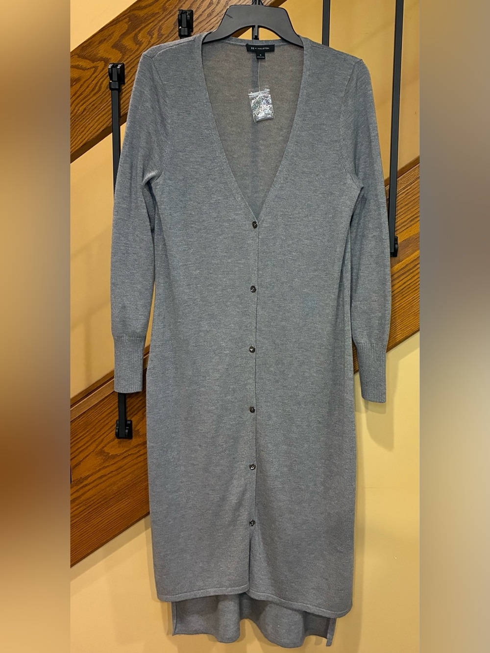 H by Halston Dress Cardigan Button Front Gray V-Neck Long Sleeve Sweater SZ. S